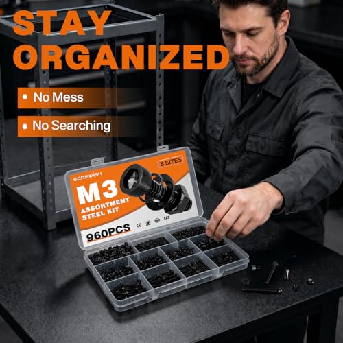 960PCS M3 Socket Head Cap Screw Assortment Kit, 6-30mm M3 960pcs Hex Head