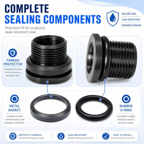 6 Pcs Steel Thread Protector, 1/2 x 28 Convert to 5/8x24 with Crush Washer Steel, (Black) 6 Pcs Thread Protector, 1/2 x 28 Convert to 5/8x24
