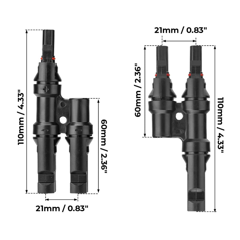 BougeRV Solar Branch Connectors Y Connector for Parallel Connection Between Solar Panels FMM+MFF (1 Pair) 1 Pair