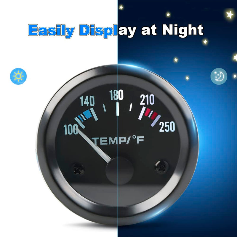 WATERWICH 2inch 52mm Water Temperature Gauge 100-250℉ Water Temp Thermometer Meter Kit DC12V for Ship Car Truck Vehicle Automotive Boat Marine