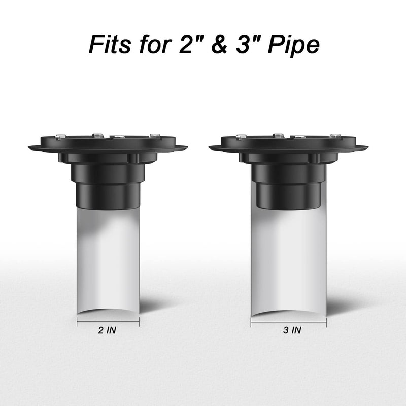 EXF 6-Inch Square Shower Drain with ABS Flange Base, Matte Black 304 Stainless Steel Floor Drain, Removable Grate and Hair Strainer for Modern Bathroom Remodels and Curbless Showers 6IN