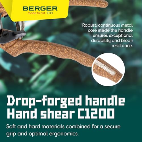 BERGER Pruning Shears – Professional 11" Garden Hand Pruners with Forged Steel Body, Self-Sharpening Blades, Recycled Cork Grip Handle, Gardening Clippers – C1200