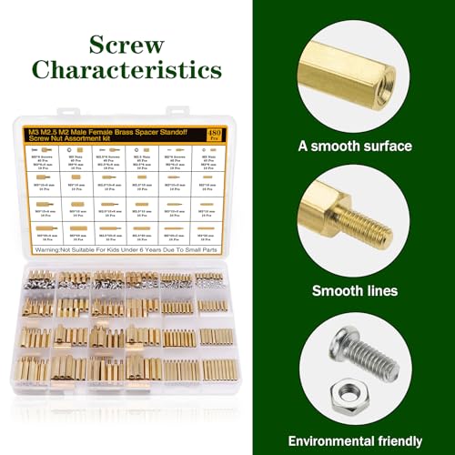 480Pcs M2 M2.5 M3 Motherboard Standoffs&Screws&Nuts Kit, Hex Male-Female Brass Spacer Standoffs, Laptop Screws for DIY Computer Build, Electronic Projects, Raspberry Pi, Circuit Board etc.