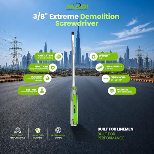 MADI 3/8" Extreme Demolition Screwdriver - Heavy-Duty Tool for Tough Demolition and Fastener Removal | SD-1