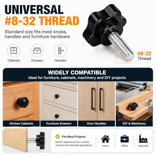 15PCS 1/4"-20 Black Star Knobs, Threaded Thumb Screw Handles