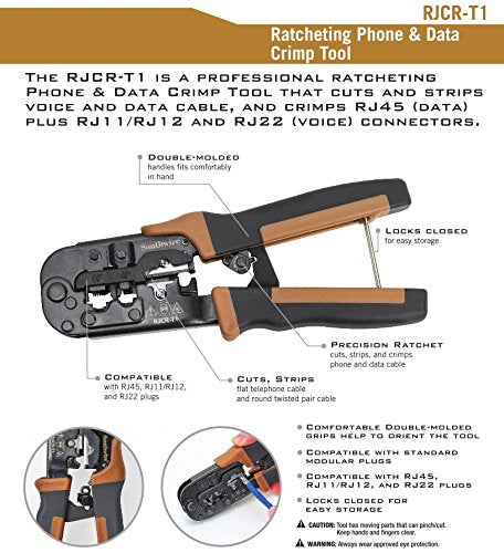 Southwire RJCR-T1 3-in-1 Phone & Data Crimp Tool Kit - Cuts; Strips; and Crimps Network and Voice Cables