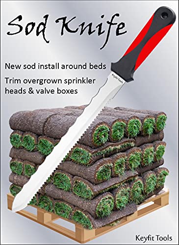 Keyfit Tools SOD Knife Professional Contractor Grade 304 Stainless Steel Blade Sod Cutter Trim New Sod Edging Beds Overgrown Valve Box Sprinkler Heads Like Hunter PGP Raise Repair Remove Sprinklers