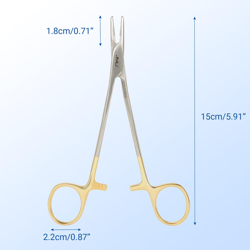 JMU Mayo Hegar Needle Holder 6" Gold Plated 1 Pc/Pack | Surgical Needle Driver with Strong Lock, Serrated Jaws with Tungsten Inserts for Precise Suturing 6 inch