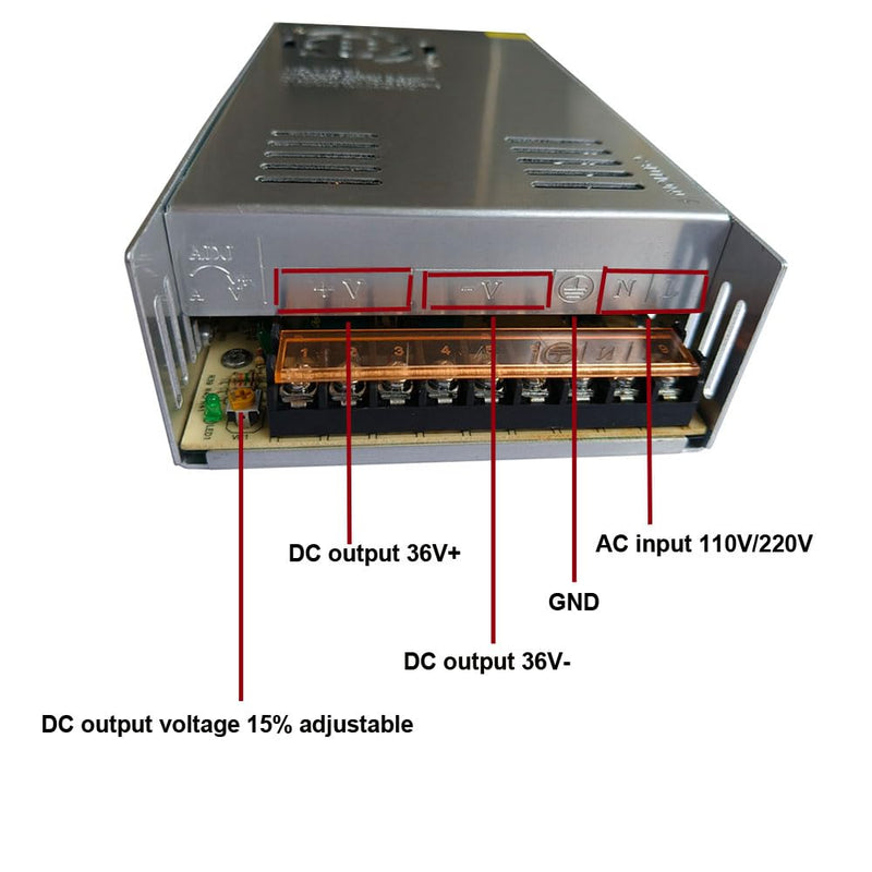 AC 110V/220V to DC 36V 10A 360W Universal Regulated Switching Power Supply Adapter Transformer Driver Converter for LED Strip Light, Security Camera System, Computer Project