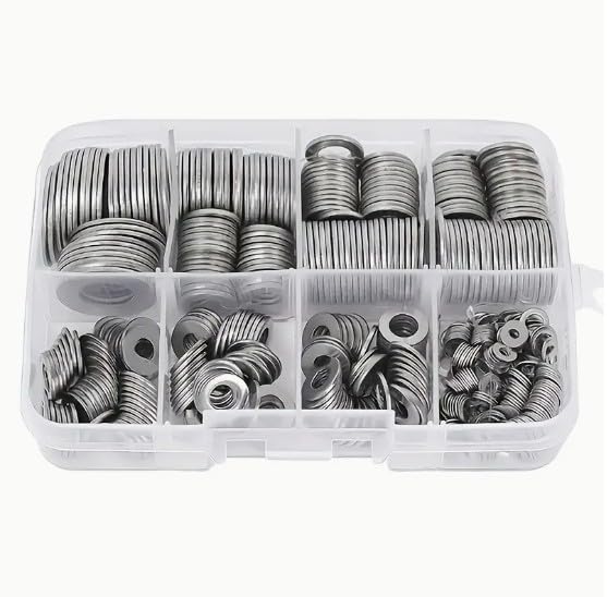180pcs Stainless Steel Washer Set – M2 to M10 Assorted Sizes, Polished Surface, Durable & Rust-Resistant – Flat Washers for DIY, Mechanical, and Electronic Projects