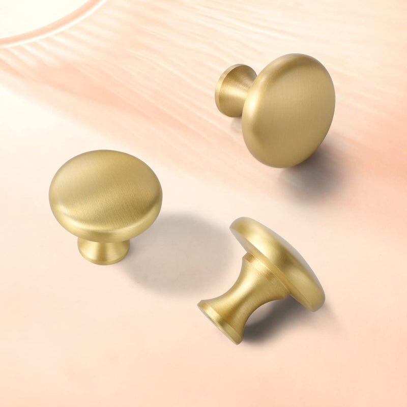 SALISENG Solid Brass Gold Cabinet Knob - 6 Pack Round Dresser Drawer Pulls,1.26 Inch, Bathroom Cabinet Handles, Furniture Hardware for Closet Cupboard Brushed Gold