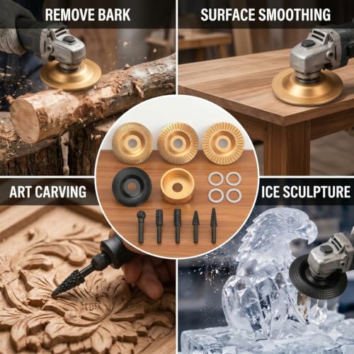 14PCS Wood Carving Disc Set for 4" & 4.5" Angle Grinder, 5 Shapes
