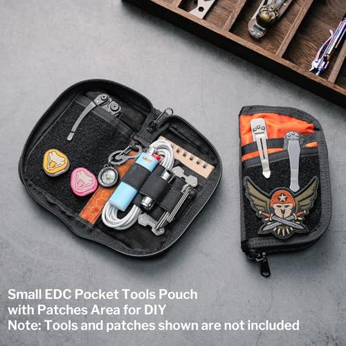 VIPERADE VE22 EDC Pouch Small Pocket Organizer with 9 Compartments, Pocket Tools Pouch with DIY Patches Areas, Compact Multitool Organizer Bag for Men Orange