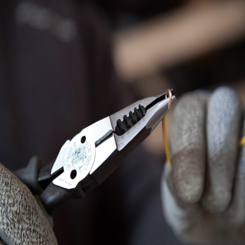 Klein Tools J206-8C Long Nose All-Purpose Spring Loaded Pliers, Made in USA, Forged Steel with Dual Material Journeyman Handles
