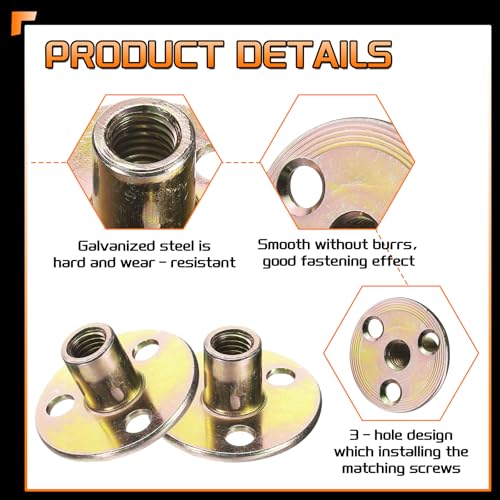 uxcell 8Pcs M8 T-Nuts, Zinc Plated Steel Brad Hole Tee Nut with Screws, 3-Hole Round Base Weld Nuts 17.2mm Height Through Hole Flange Insert Female Thread Plate Nuts, Multicolor M8 x 17.2mm