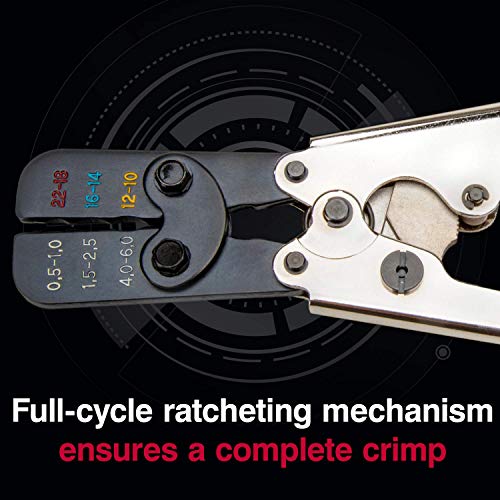 Master Appliance Professional Crimping Tool for Heat Shrink Wire Connectors - Ratcheting Wire Terminal Crimper for Multiple Gauge AWG Sizes (35084) Ratcheting Crimper