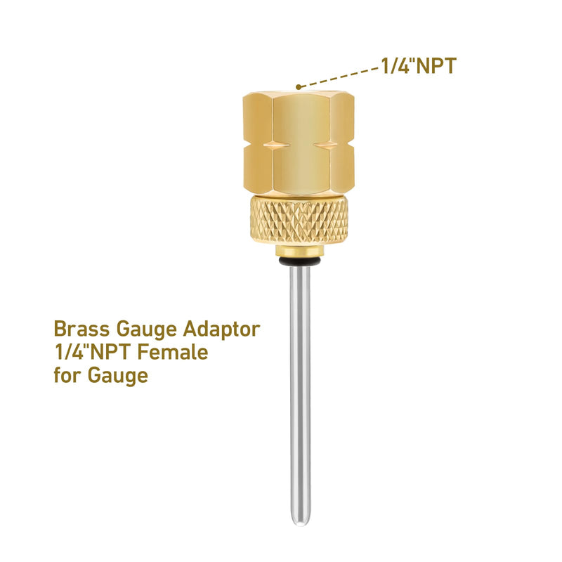 Brass Gauge Adaptor 1/4 NPT Female,2-1/2 OAL x 1-2/5" x 1/8" Probe with Stainless Steel Sheath,Pressure Gauge Fitting kit BRASS
