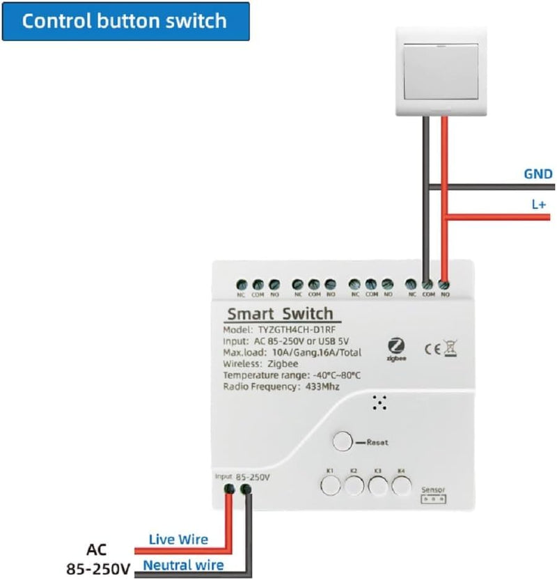 Easy Operation,Zigbee WiFi Temperature Switch ,with Waterproof Temperature Sensor Probe ,Remote Monitoring,Tuya App Remote 4 Channel 10A Clean Contact Relay Switch(tuya zigbee hub Needed) 4CH 110V Temperature Module