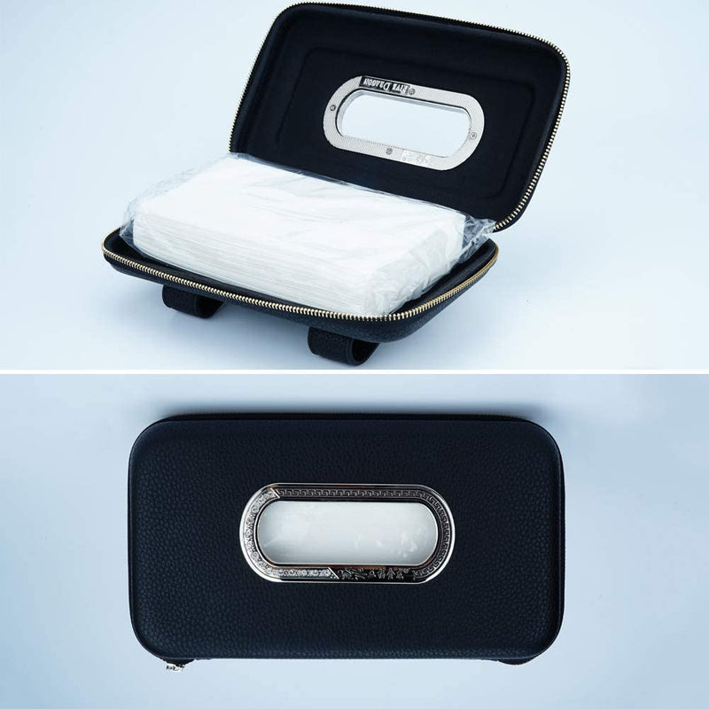 Car Tissue Holder, Sun Visor Napkin Holder, Car Visor Tissue Holder, Luxury PU Leather Backseat Tissue Case Holder (Black) Black