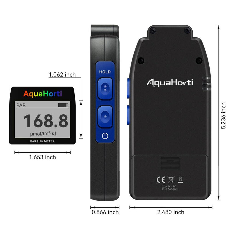 AH-Quantuv PAR Meter for Grow Lights, PPFD Meter 400-750nm with UVA Measurement 320-400nm, Shows PAR Breakdown of Blue Green Red, Records PAR & UVA for Light Distribution Mapping