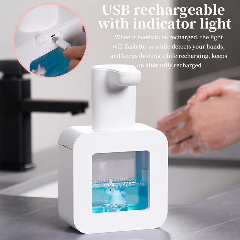 Cute Soap Dispenser for Kids - Automatic Foaming Soap Dispenser for Bathroom Kitchen Office School Children Gift, Waterproof USB Rechargeable Hand-Free 13.5oz,White Unicorn White Unicorn