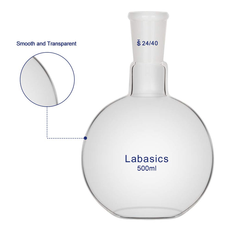 Labasics Glass 500ml Single Neck Flat Bottom Boiling Flask, with 24/40 Standard Taper Outer Joint, 500ml 500 ml