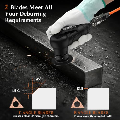 Pneumatic Chamfer Tool with 6 C & 6 R Angle Blades, 30000 RPM-Black Black