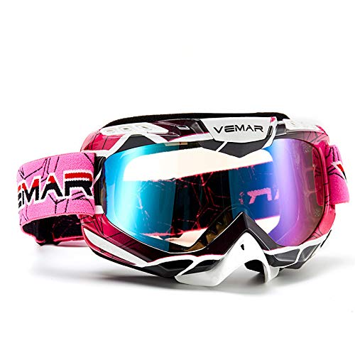 Motorcycle Motocross Goggles ATV Racing Goggles Dirt Bike Tactical Riding Motorbike Goggle Glasses, Bendable Windproof Dustproof Scratch Resistant Protective Safety Glasses (Pink) Pink