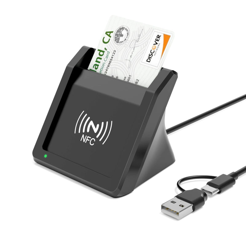 Smart Card Reader with NFC,USB A/C CAC Reader Military DOD Common Access ID Bank Chip Card Reader 2-in-1 Contact and Contactless Compatible with Mac Os, Windows 10/11,Mac OS,Android and Linux Black