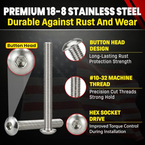 Chenango Supply #10-32 x 2 Stainless Socket Button Head Cap Screws 10-32 x 2"