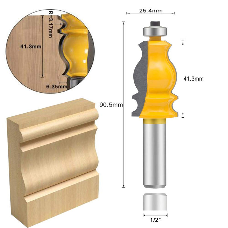 LEATBUY Router Bit Set 5 PCS 1/2-Inch Shank Architectural Molding Corner Round Edge Door Cabinet Shelf Wood Table Woodworking Mill Cutter Tool, Carbide CNC Router(PB7) PB7