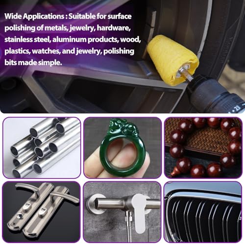 12 PCS Buffing Pad Polishing Wheel Kits for Dremel, Buffing Wheel Polishing Bits with 1/4 Inch Shank for Metal Aluminum Chrome Wood Jewelry Brass Glass Plastic Stainless Steel 12 PCS