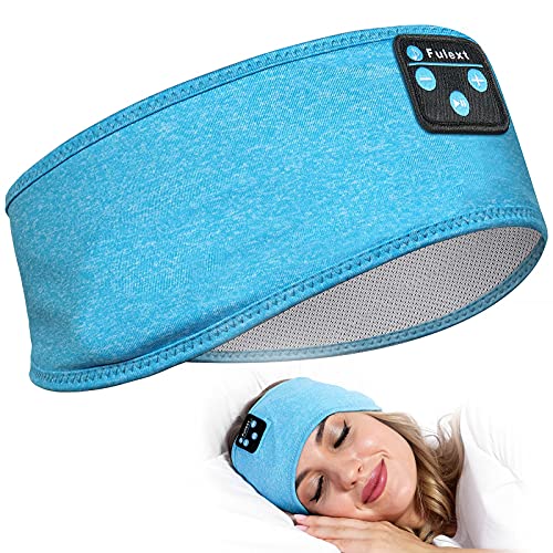 Sleep Headphones Bluetooth Headband, Perytong Upgrage Soft Sleeping Wireless Music Sport Headbands, Long Time Play Sleeping Headsets with Built in Speakers Lightblue White