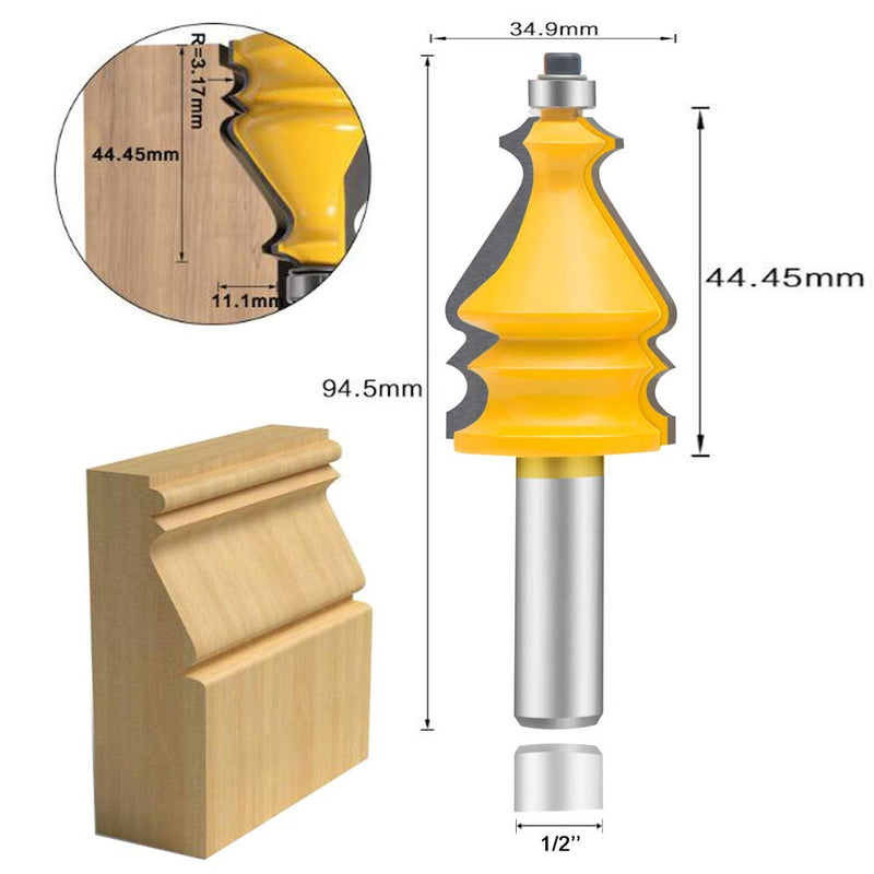 LEATBUY Router Bit Set 5 PCS 1/2-Inch Shank Architectural Molding Corner Round Edge Door Cabinet Shelf Wood Table Woodworking Mill Cutter Tool, Carbide CNC Router(PB7) PB7