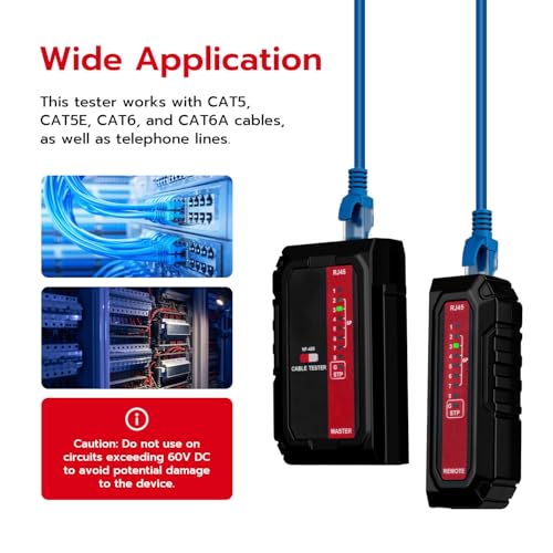 Mcbazel Network Cable Tester for RJ45 RJ11, Ethernet Cable Tester Tool Compatible with CAT5/CAT5E/CAT6/CAT6A, Telephone Line Continuity Test LAN Wire Test Tool