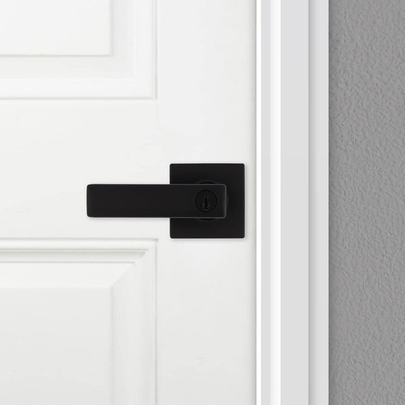 Kwikset Breton Entry Door Handle with Lock and Key, Secure Keyed Reversible Lever Exterior, For Front Entrance and Bedrooms, Matte Black , Pick Resistant Smartkey Rekey Security and Microban 1 Pack Keyed Entry