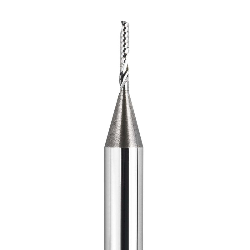 SpeTool O Flute Spiral Rouer Bits 1/4 Inch Shank 1/16 Inch Cutting Diameter, Solid Carbide Upcut CNC Router Bit Single Flute End Mill for Aluminum Acrylic Metal Milling Cutter (Pack of 2) 1/16" Dia -3/8" CL - 1/4" Shank (Pack of 2)