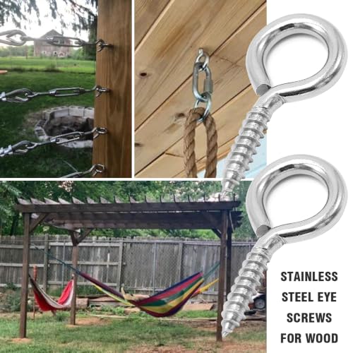 M6 24Pack 304 Stainless Steel Screw Eyes Heavy Duty Screw in Eye Hooks Ring 24