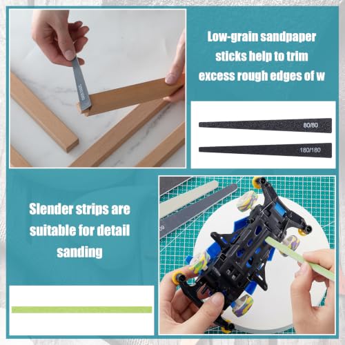 Lasnten 131 Pcs Sanding Sticks Set 360 Degree Rotating Holder 40 Polishing Sticks 30 Sanding Twigs 60 Double Side Slanted Twigs for Plastic Models Jewelry Woodworking Hobby Arts Crafts (Fashionable) Fashionable