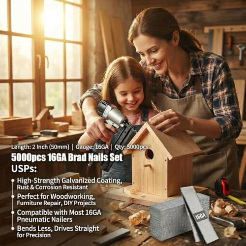 2500PC 2Inch 16 Gauge Galvanized Brad Nails, Finish Nails for RYOBI P326/P325/P326K/P326-PBP005 16GA Pneumatic & Cordless Brad Nailer