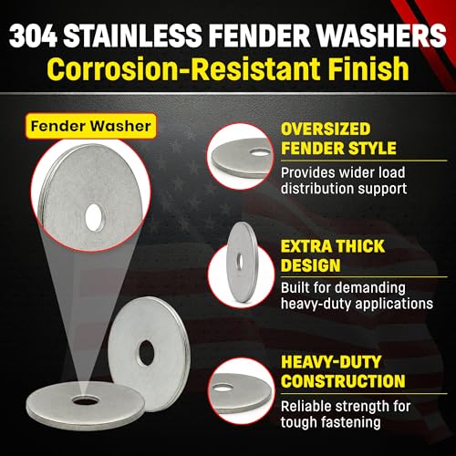 Chenango Supply 3/8 x 2 Stainless Steel Fender Washers, Extra Thick 1/8 3/8" x 2" 10Pack