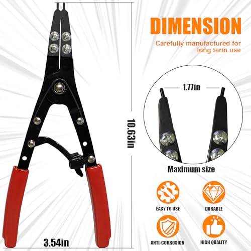 38700 Spindle Snap Ring Pliers External, 10" Large Snap Ring Pliers Heavy Duty Circlip Pliers Car Repair Tools Kit for for Ford SD Uninstall Remove Tools with Ratchet Locking 2026 Upgraded (Red) Red