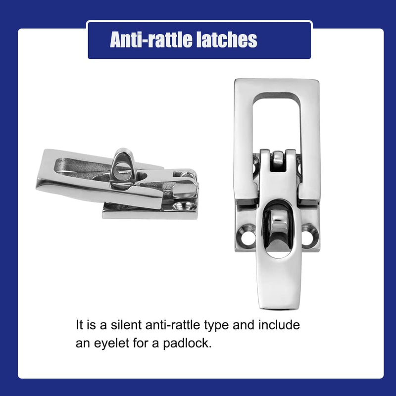 Marine Anti-Rattle Square Latches for Boat Door Hatch, Hold Down Clamp Latches, Lockable, Sturdy Construction, 316 Stainless Steel, with Screws