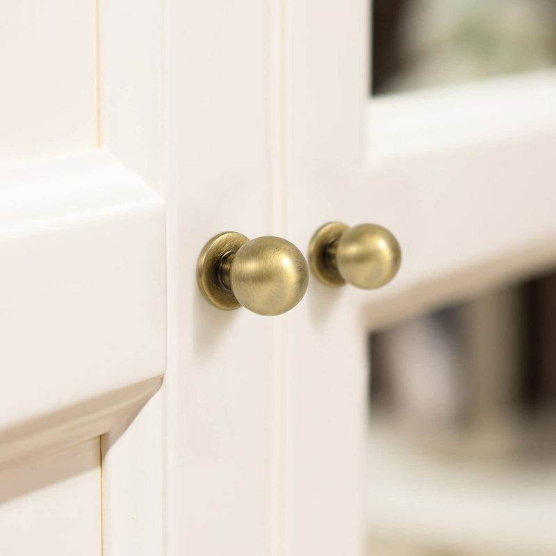 khtumeware 10 Pack 1 Inch (25mm) Diameter Round Solid Vintage Brushed Antique Brass Finish Kitchen Cabinet Knob.