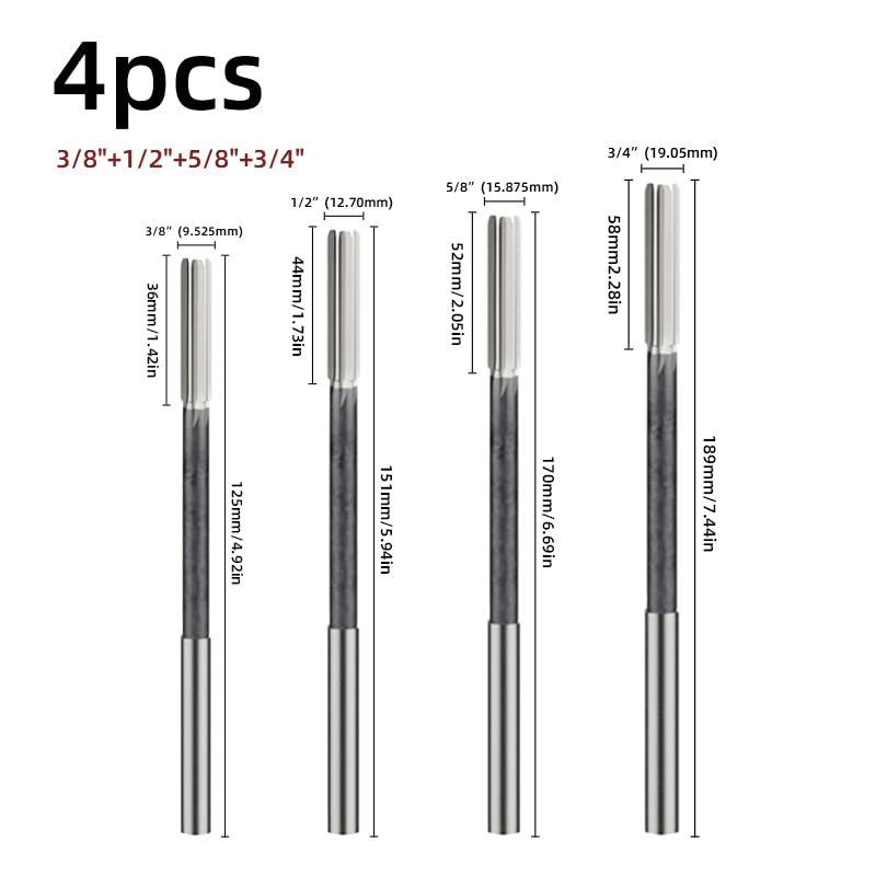 H7 Straight Shank Chucking Machine Reamer Milling Cutter Tool,Reamers for Straight Shank Machines Carbide Lathe (4pcs:3/8" 5/8" 1/2" 3/4") 4pcs:3/8" 5/8" 1/2" 3/4"
