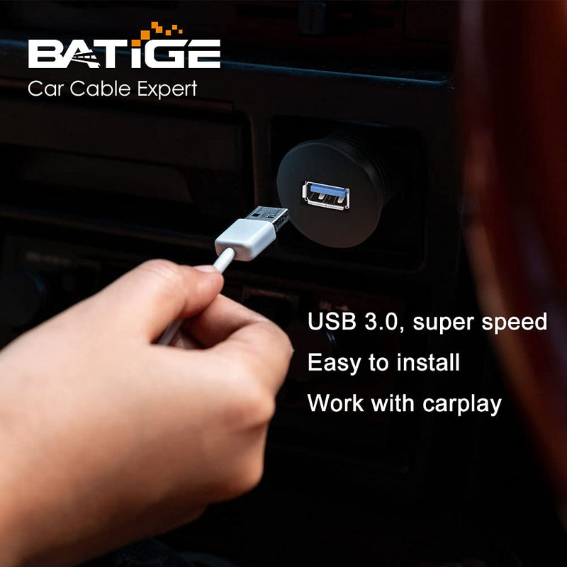 BATIGE 5 Pack Single Port USB 3.0 Car Mount Flush Cable USB 3.0 Male to Female Extension Waterproof for Car Truck Boat Motorcycle Dashboard Panel 3ft
