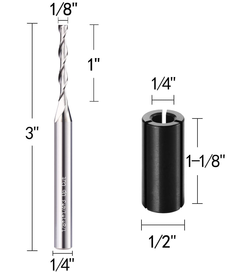 1/4 Inch Shank Extra Long CNC Spiral Router Bit 1/8 Inch Cutting Diameter End Mill, Up Cut Spiral Bit with HRC55 Solid Carbide 2 Flute Spiral Router Bit- 1/8" X 1" X 1/4" X 3" 1/8*1*1/4*3-S