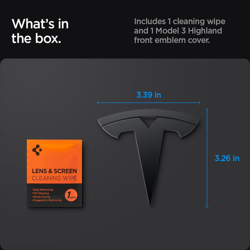 Spigen Front Emblem Logo Full Cover Sticker Designed for Tesla Model 3 2025/2024 Refresh (Highland) - Black