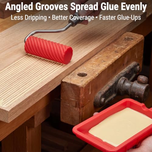 Silicone Glue Roller Kit Silicone Wood Applicator Kit with Tray and Brush Even Spread Edge Gluing Tool Set for Woodworking Arts Crafts Around the Home and Hobbyists