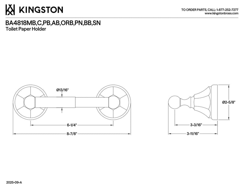 Kingston Brass BA4818PB Metropolitan Toilet Paper Holder, Polished Brass, 8-3/4" 8-3/4"